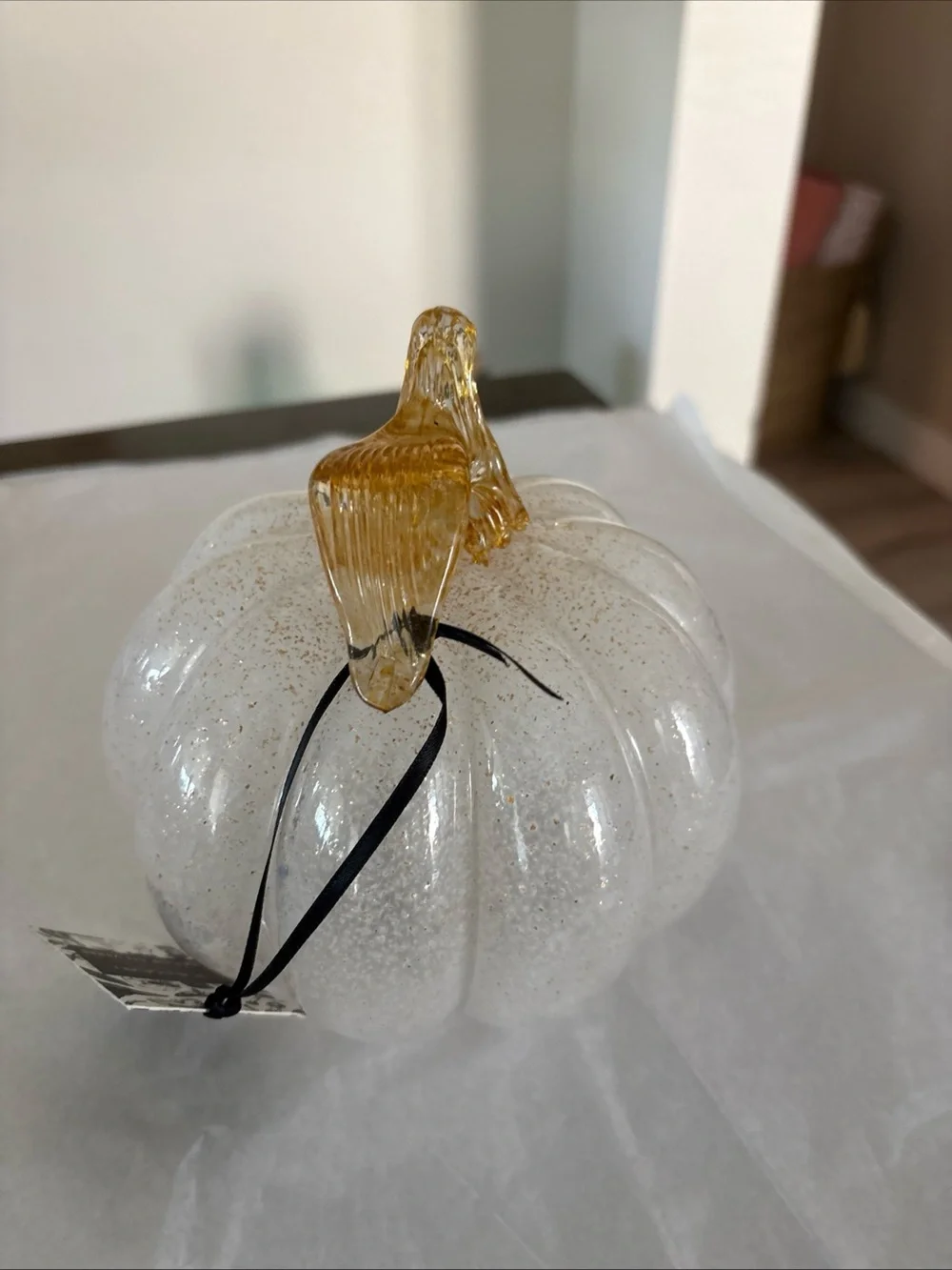 Handblown Glass White with Gold colored Pumpkin
